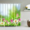Sunflower Tropical Plant Green Palm Leaves Cactus Seaside Scenery Flower Frabic Polyester Waterproof Bathroom Shower Curtain