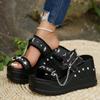 2026 High Heels Silver Metal Chain Denim Summer Wedge Heels Sandals Women Sandals Open Toe Plus Size Slippers 43
