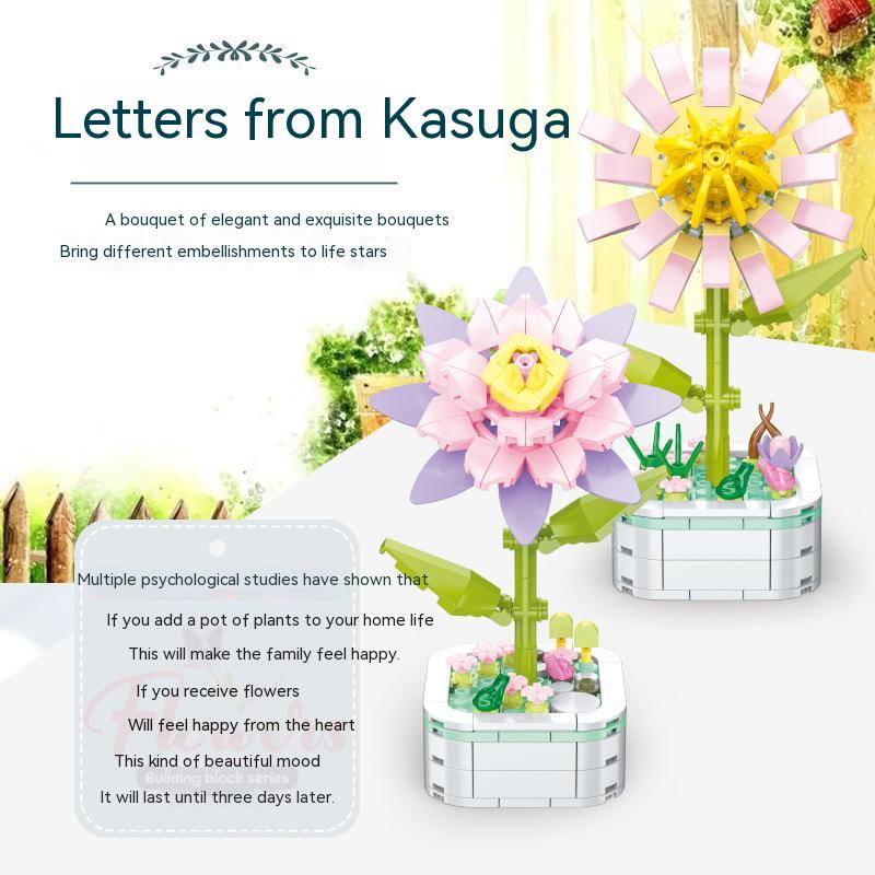Decorative Potted Preserved Fresh Flower Educational Assembled Toys Small Particles Compatible with Lego Children's Educational Toy Building