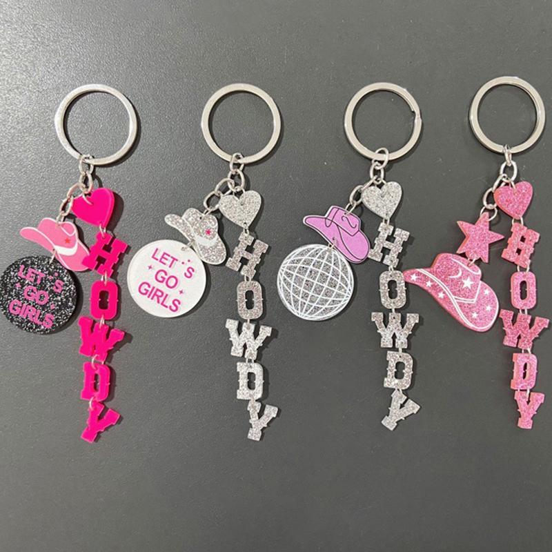 1PC Cartoon Letter Design Keychain Creative Western Cowboy Party Keychain Disco Ball Keychain Cowboy Hat Keychain Acrylic