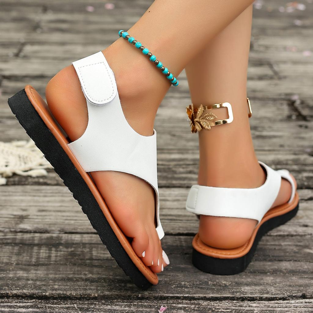 Casual Sandals Women 2025 Summer Fashion Women's Sandals Plus Size Solid Color Round Toe Flat with Outdoor Shoes for Women