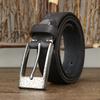 Bold And Thickened Hammer Pattern Stainless Steel Button Head Belt, Men'S Genuine Leather First Layer Cowhide Trendy Versatile Denim Belt