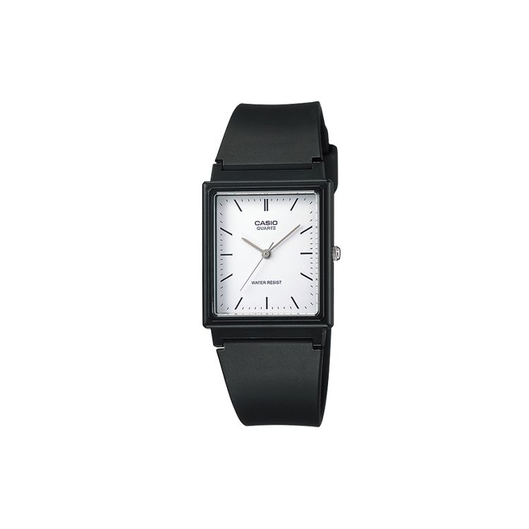Casio Men's White Youth Series Square Three-Hand Versatile Simple Classic Square Dial Waterproof Quartz Movet Resin Strap Watches Mq-27-7E