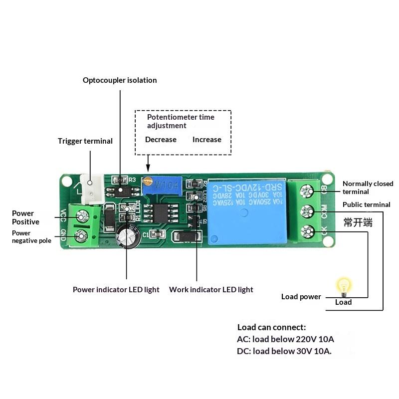 DC 5-12V Adjustable Timer Delay Module 1-10Sec Auto Turn Off Delay Switch for LED Strip Light Timing Control