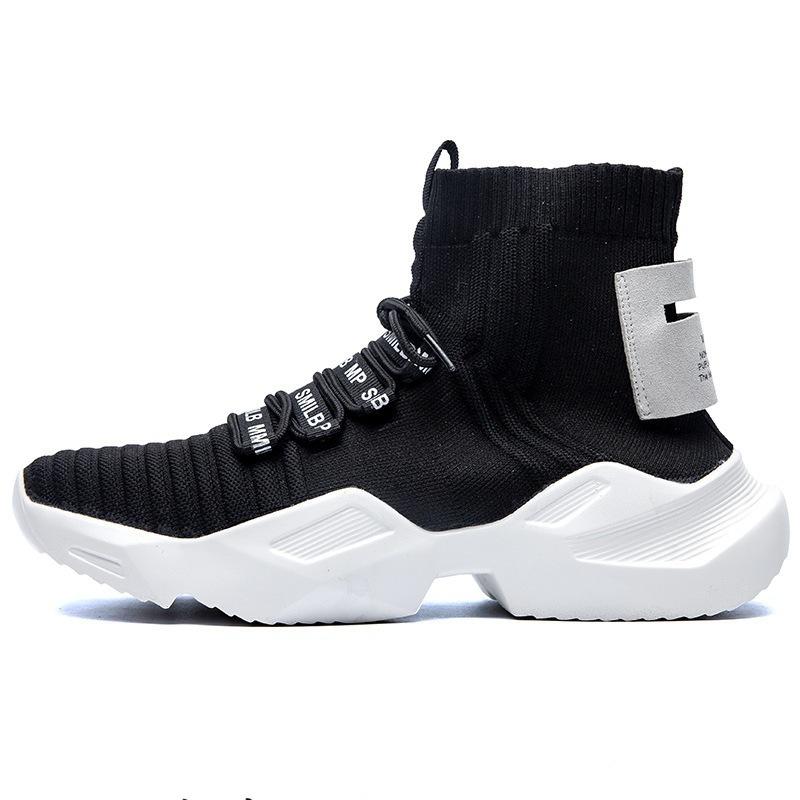 High-top sneakers Lightweight thick-soled large-size men's black breathable running shoes Summer flat-heeled sneakers