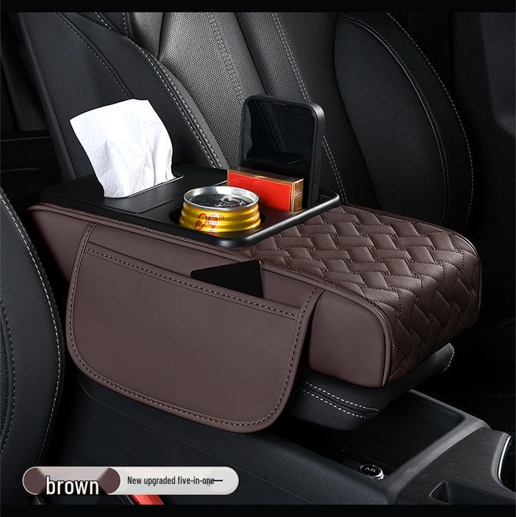 A-Segment Compact Car Armrest Box & Cup Holder Mat with Tissue Storage and Heightening Pad