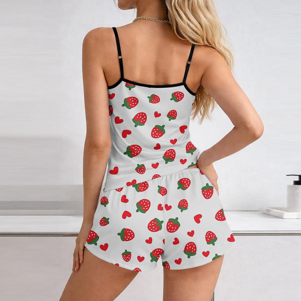 Weiches 2-teiliges Pyjama-Set für Damen, ärmellose Shorts, Loungewear-Sets, Pyjamas, Nachtwäsche