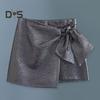 Szorty damskie Wiosna Jesień Minispódnica Styl Wysoka talia Wzburzyć Bowknot Jednolity kolor Błyszczące Panie Kobiece krótkie spodnie na co dzień Spodnie Odzież klubowa