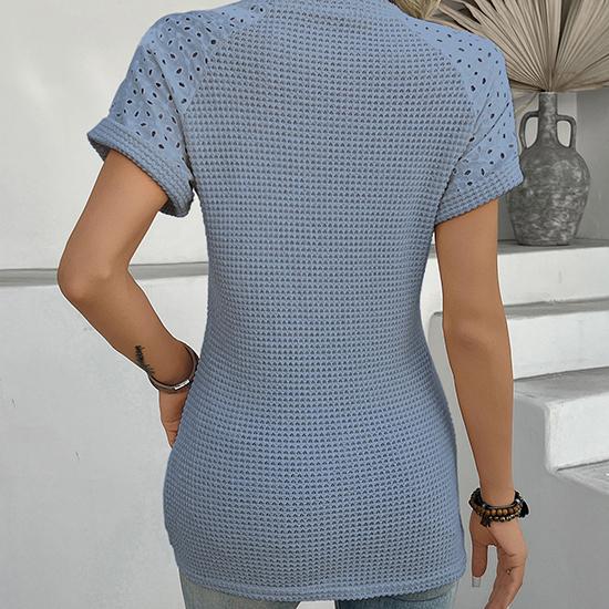 European and American Spring and Summer Round Neck Lace Patchwork Short Sleeved T-shirt Casual Top Fashionable Women's Clothing