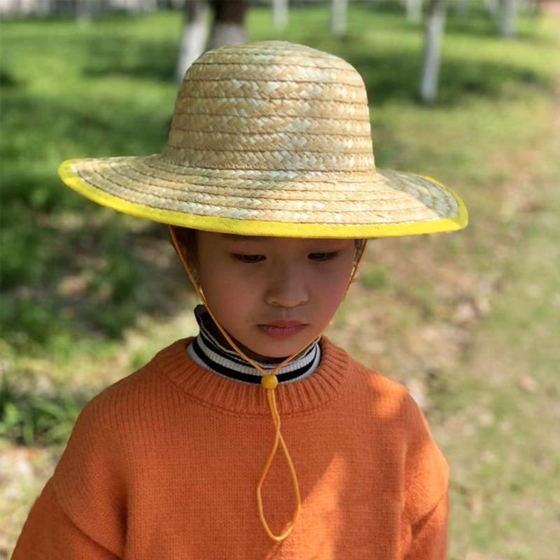 Cappello a visiera con tesa larga per bambina bambino unisex uncinetto paglia naturale cappello da contadino per bambini cappello Panama cappello a visiera per bambini