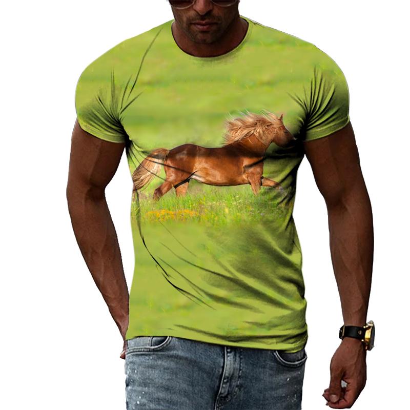 Summer Trendly Men Taste Cool Style Horse Graphic T Shirts Fashion Casual Personality Hip Hop Harajuku Print Streetwear T-shirt