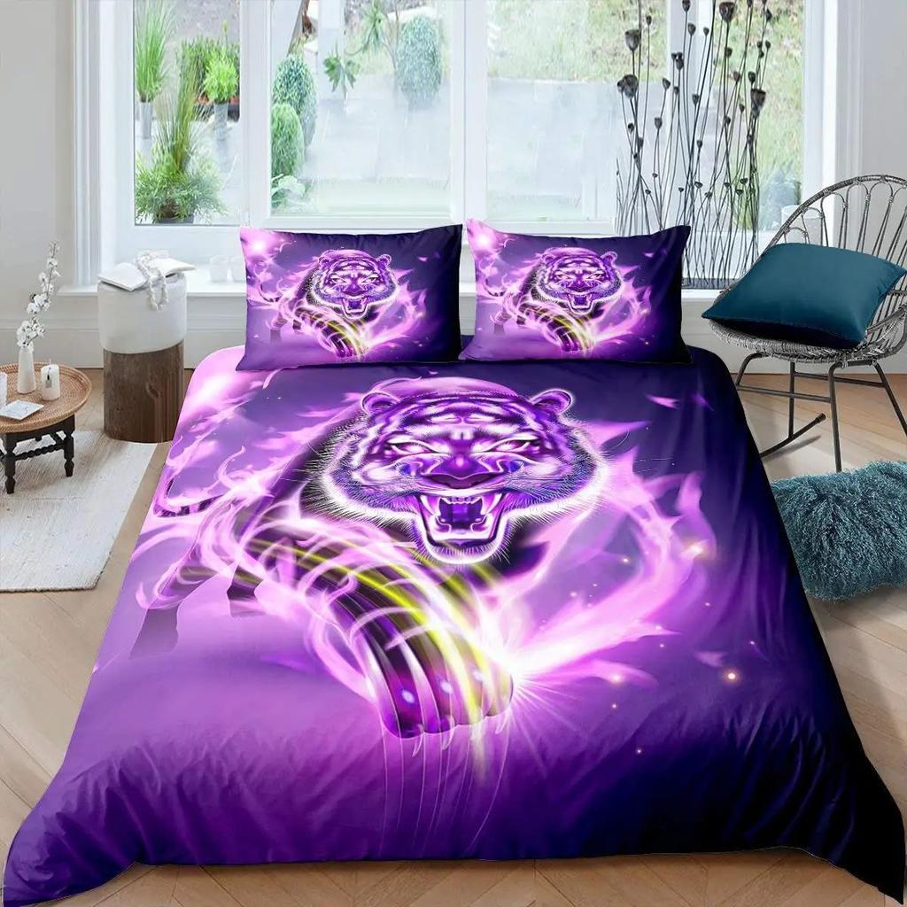 Tiger Duvet Set Full Size Tropical Wildlife Themed Bedding Three-Piece Set