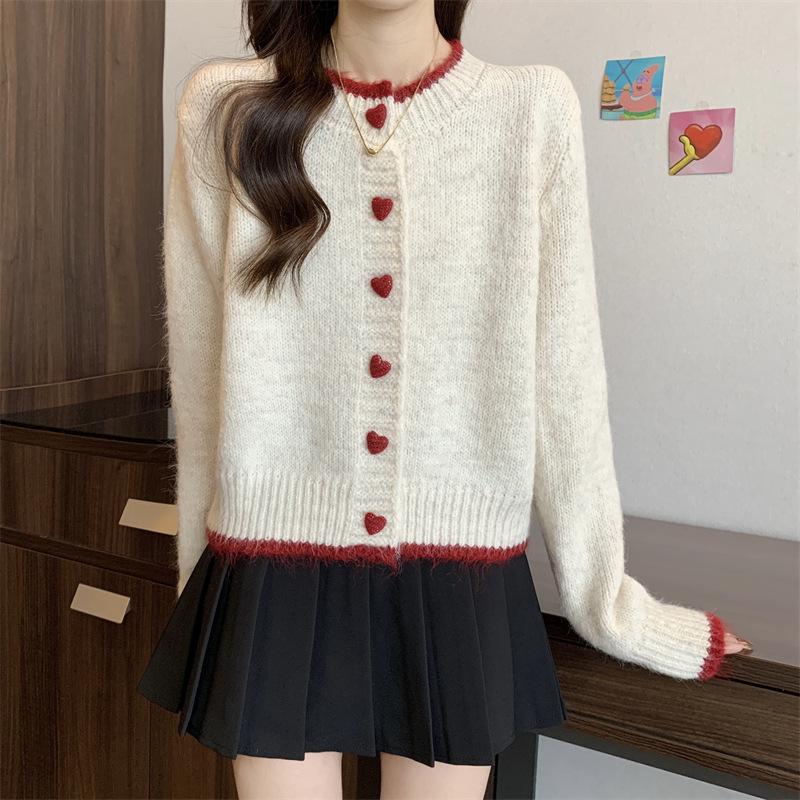 Women's Love Button Knitted Cardigan Sweater Early Autumn Sweater Soft Knitted