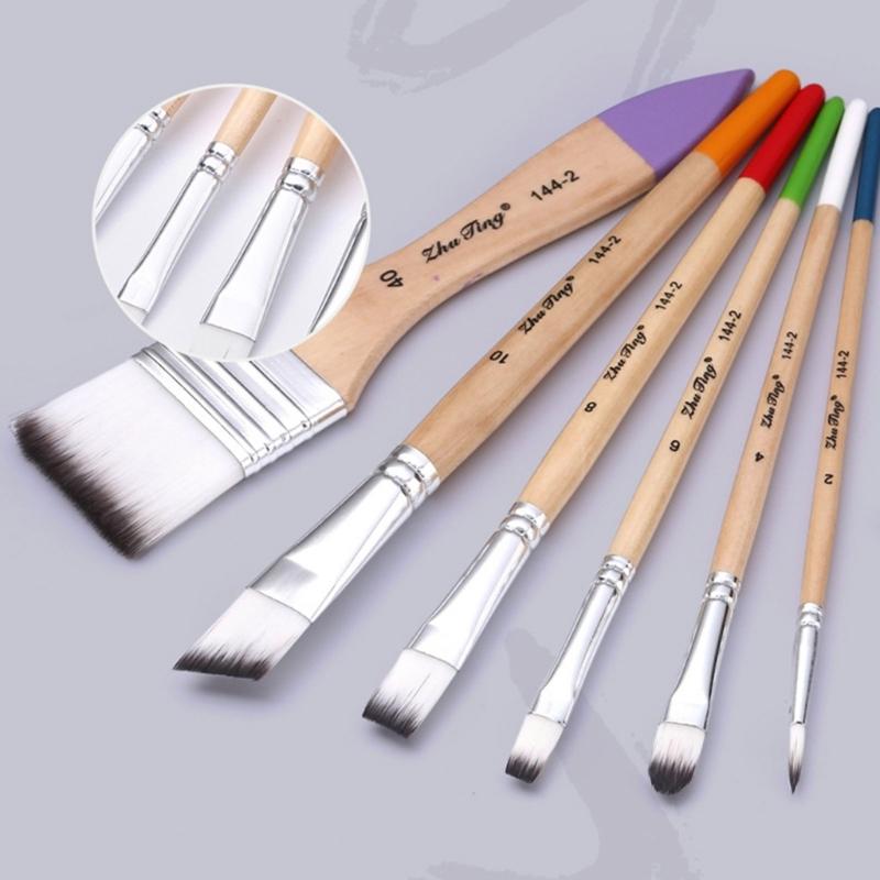 6 Pcs Acrylic Paint Brushes Set Nylon Hair Paint Brushes Watercolour Painting Brushes Art Paint Brush Drawing Supplies