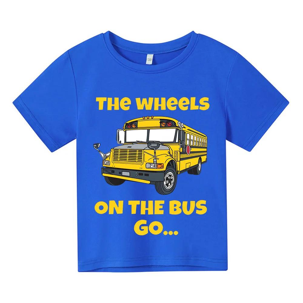 Boys Girls Tshirt The Wheels on The Bus Car Graphic T Shirt Happy Birthday Gift Party Gift Kids Clothes Tops Cotton Short Sleeve