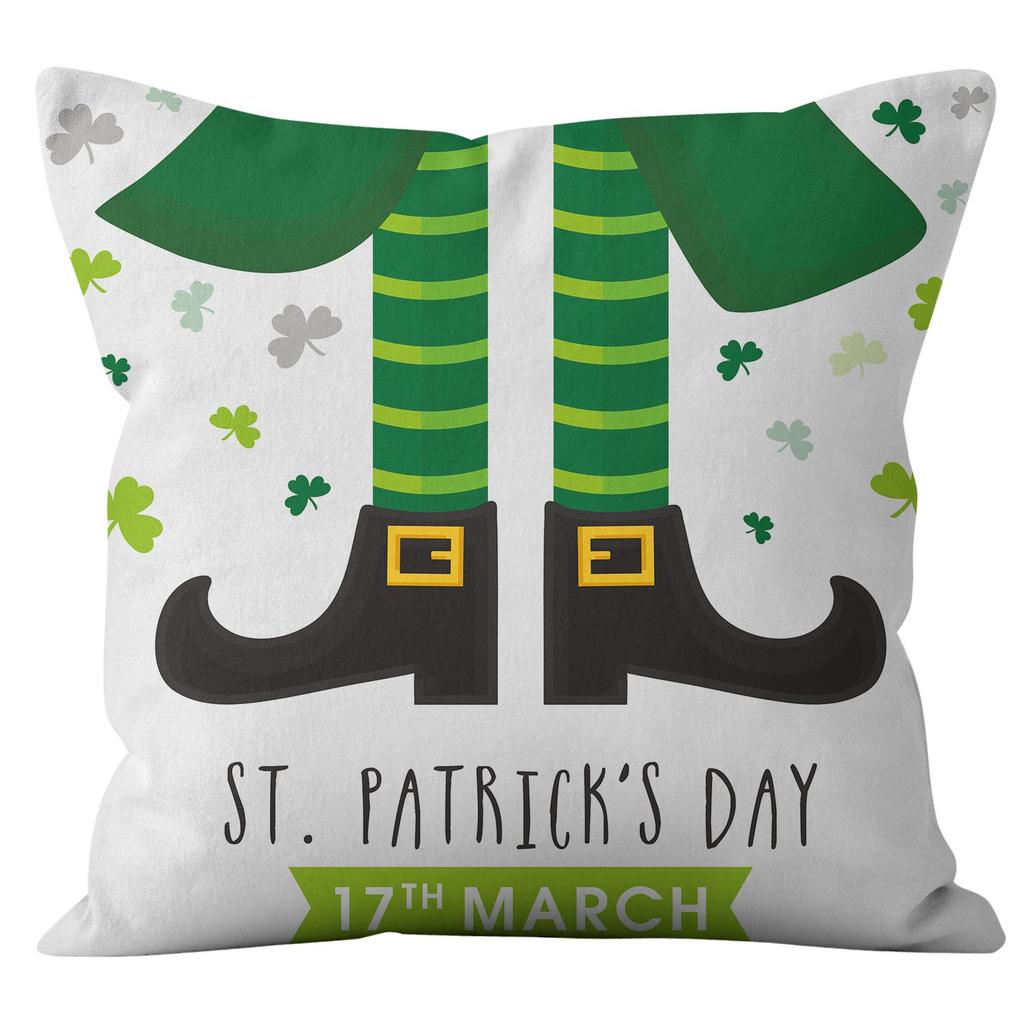 Home Cushion Cover St. Patrick's Day Pillowcase Four-leaf Clover Plaid Sofa Cushion Cover