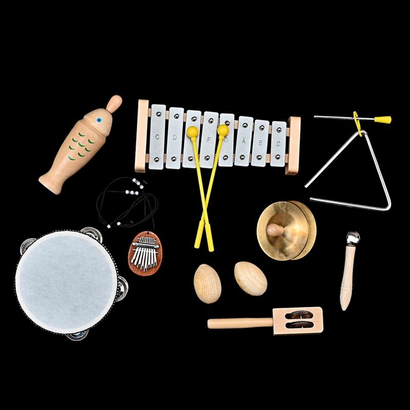 9 Pcs Children Percussion Musical Toy Orff Percussion Natural Wooden Percussion Instruments Musical Toy for Boys Girls
