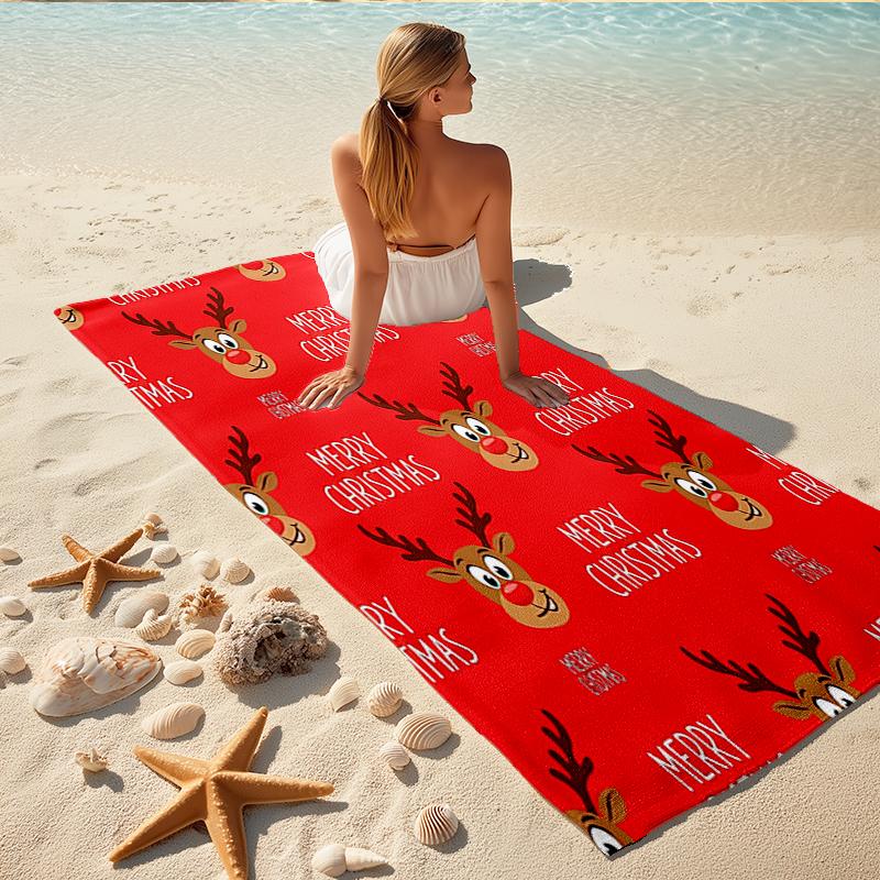 1Pc Christmas Reindeer Beach Towel Quick Dry Multiuse For Beach Pool Gym Yoga Home Travel Christmas Halloween Xmas Gift S1205