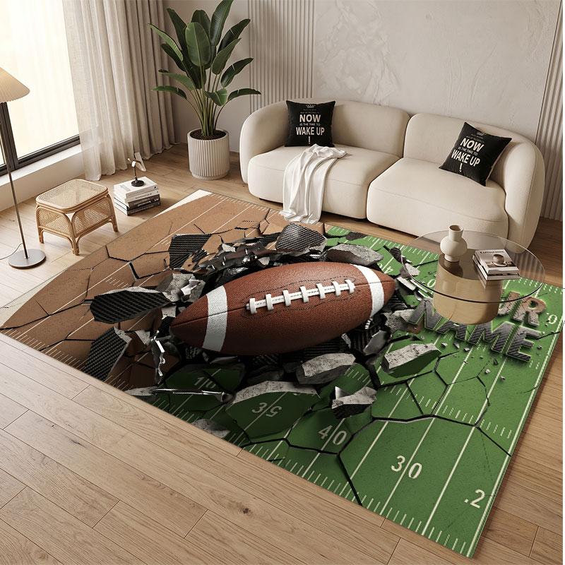 American Football Theme Soft Crystal Velvet Rug Custom Name & Text Print Non Slip Floor Rug for Bedroom Living Room