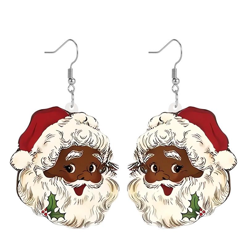 

Рождественские забавные акриловые серьги с Санта-Клаусом, черные, коричневые, креативные украшения, уникальные серьги, праздничные украшения, рождественские серьги, рождественские подарки для женщин красный