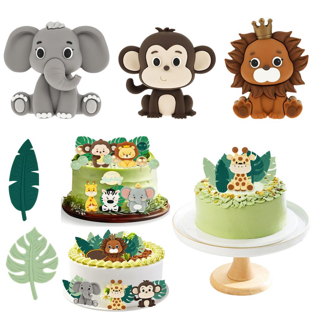 Jungle Safari Animal Cake Topper Lion Giraffe Monkey Elephant for Baby Shower Cake Decoration Holiday Birthday Party Cute Gift