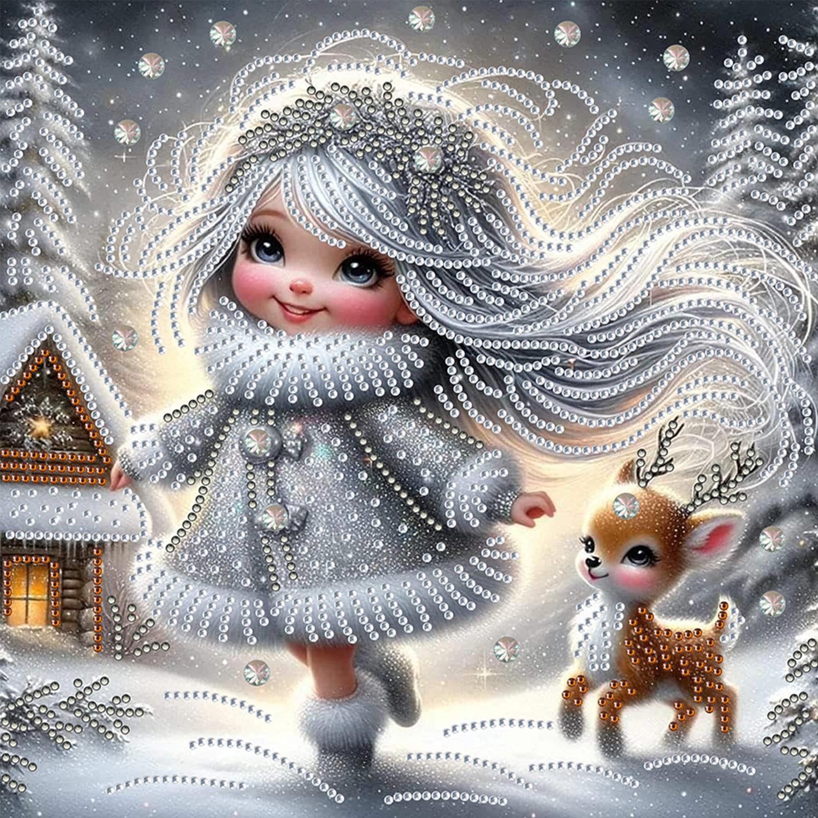 Snow Girl 5D DIY Diamond Art Painting Kits for Gift Home Wall Decor Diamond Art Kits DIY Gem Art Diamond Painting Kits 30x30cm