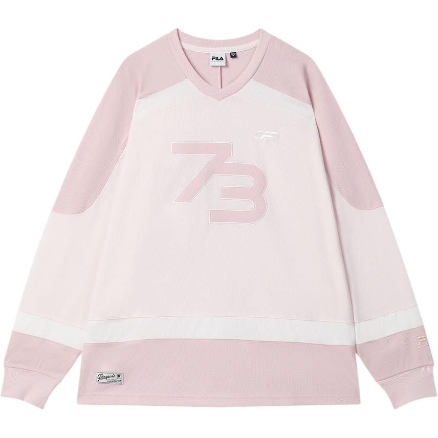 

Fila Оригинальная свободная футболка с V-образным вырезом, модная, универсальная, с длинным рукавом, унисекс, топы F71U539211F-LP M