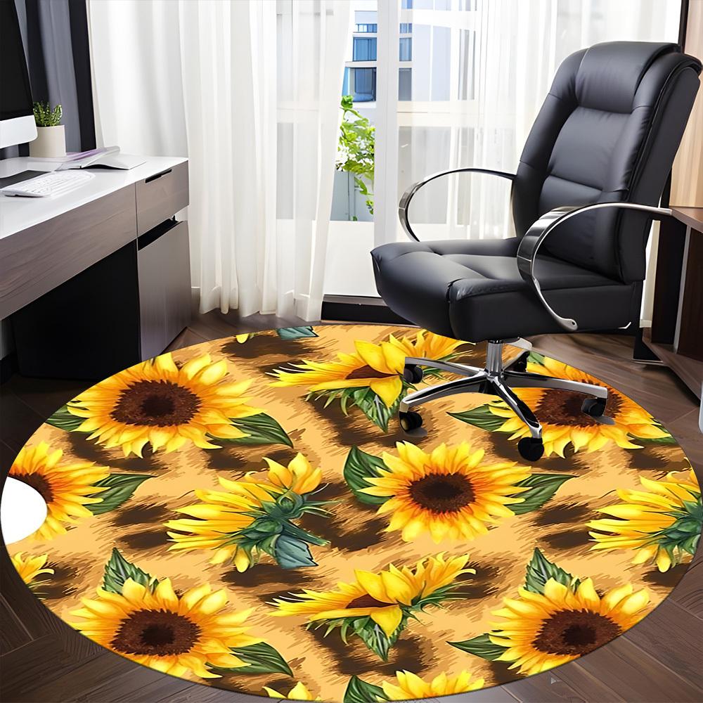 1pc Sunflower Pattern Chair Carpet for Office, Non slip, Soft and Durable Office Rug