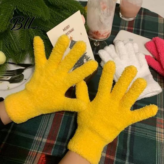 Fashionable Winter Handwear Warm Coral Fleece Gloves for Women, Soft Five Finger Comfortable Office Typing Mittens Gloves, Solid Color Thermal