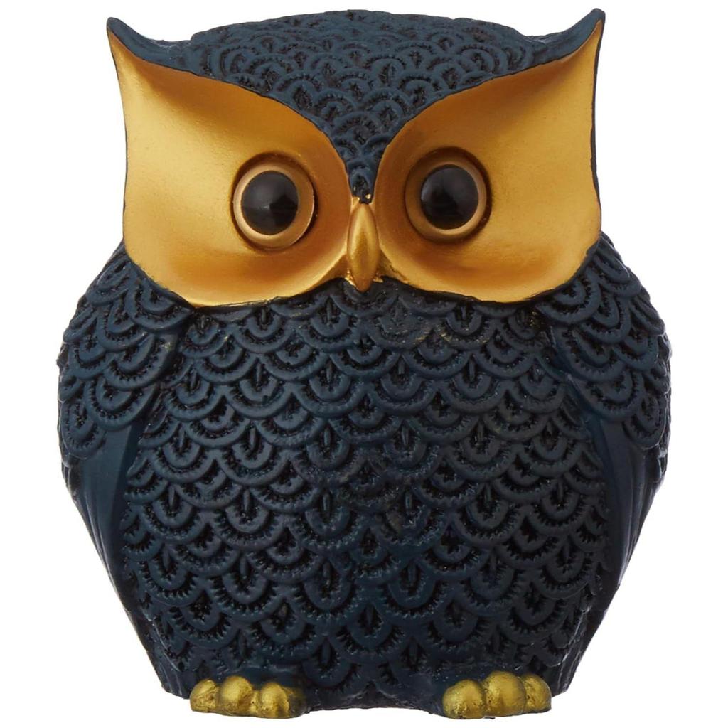 Modern Classy Happy Owl Resin Art Figure Showpiece (Pack of 1, Blue and Gold)