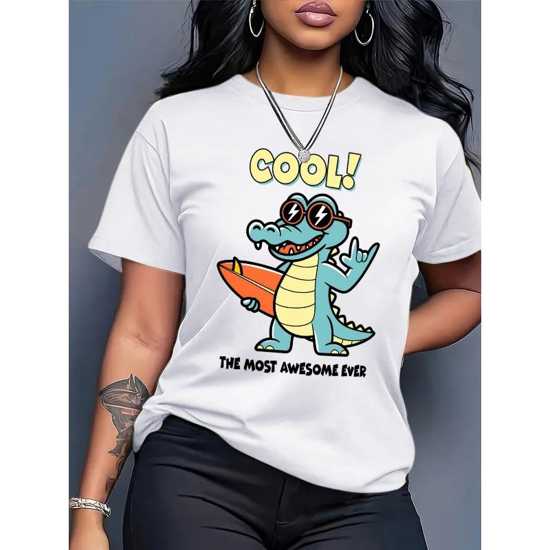 Plus Size Women Oversized Tee Loose Fit Casual Geometric Print Comfortable Everyday Top S белый