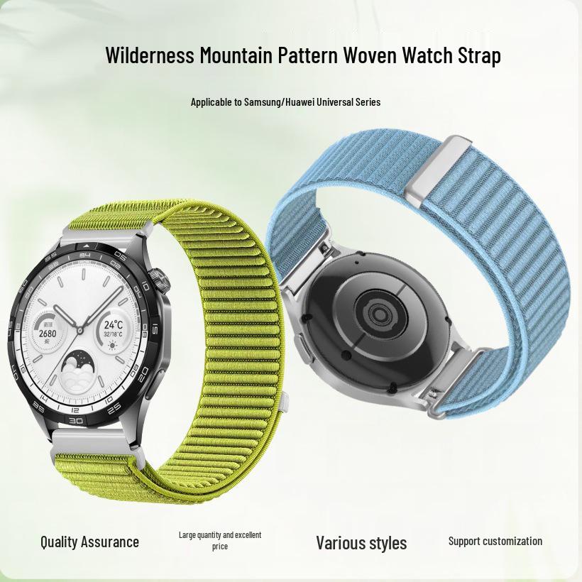 Huawei Watch5 Wilderness Nylon Band - Mountain Pattern. Compatible Samsung Watch7 Universal Band.