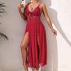 Pearl Embellished Backless Multicolor Mesh Nightgown with Side Slit - 898