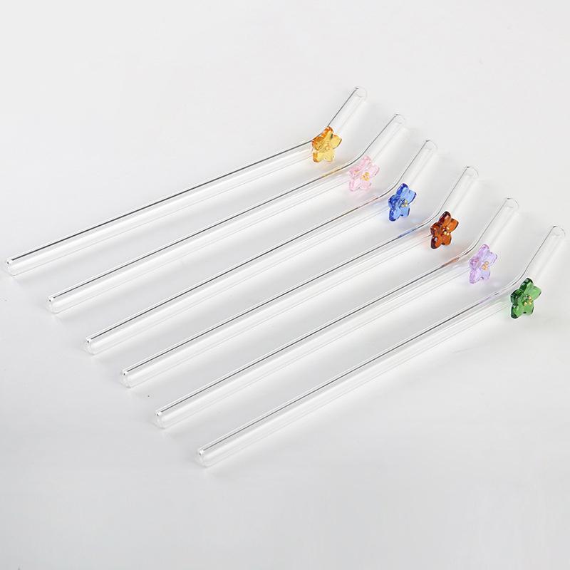 Flower Glass Straw Reusable Drinking Straws Cute Straw For Festival Party Wedding Cocktail Bar Beachs