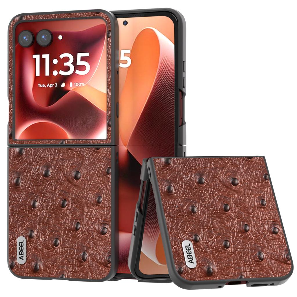 ABEEL For Motorola Razr 60 Ultra 5G Case Electroplating Ostrich Texture Genuine Cow Leather Back Cover