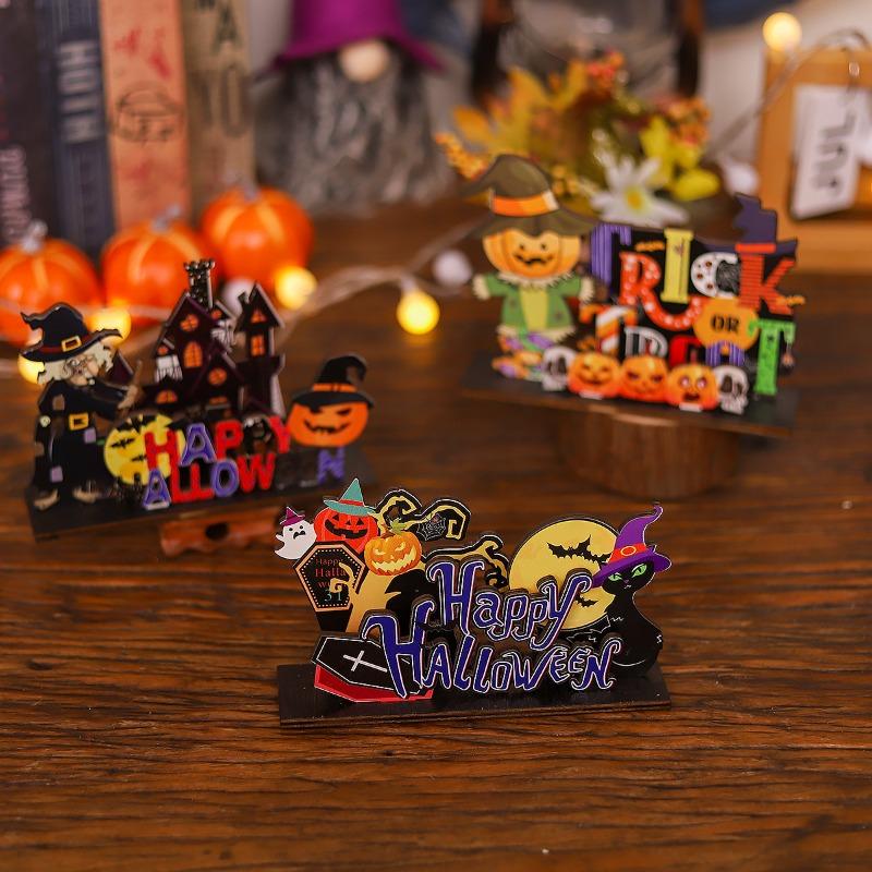 Halloween Ornament Props Wooden Miniature Scene Ornament Cartoon Ghost Gift Ghost Festival Dress Up