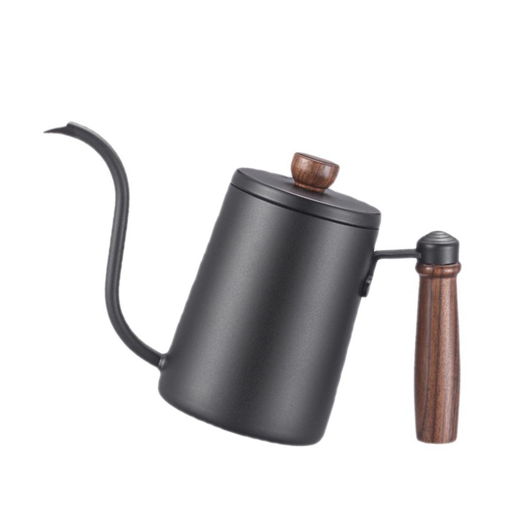 Ceainic pentru Cafea Turnat Manual Mâner de Lemn Gât de Gâscă Oțel Inoxidabil 304 Ceainic pentru Turnat Negru