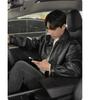 Men's Black Leather Pilot Jacket - Spring/Autumn Trendy Retro Motorcycle Style