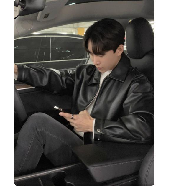 Men's Black Leather Pilot Jacket - Spring/Autumn Trendy Retro Motorcycle Style