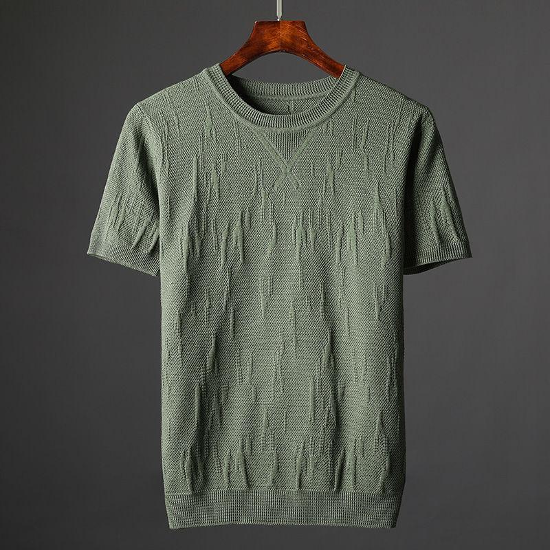 Autumn Short-sleeved Sweater for Men Plus Size  Pullover Knitting T-shirt Korean Half Sleeve Winter Inner Layering Shirt