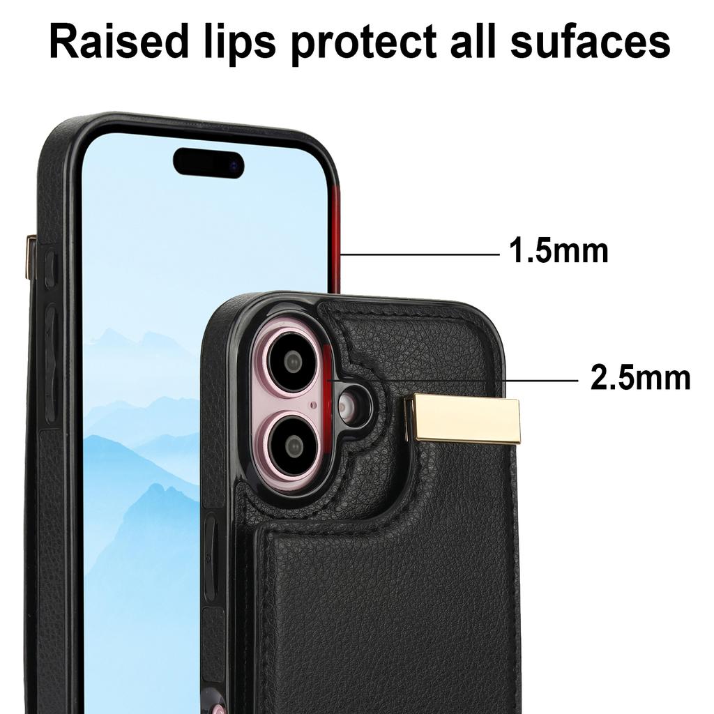 Für iPhone 16 Hülle TPU+PU Leder Hardware Dekor Handyhülle mit Kartenhalter