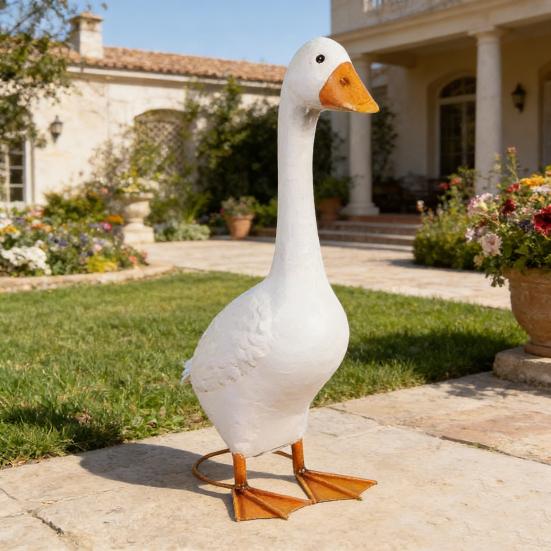 Large White Porch Goose Statue Ceramic Goose Figurine 17" Tall Animal Sculpture for Balcony Patio Garden Lawn Yard Decor