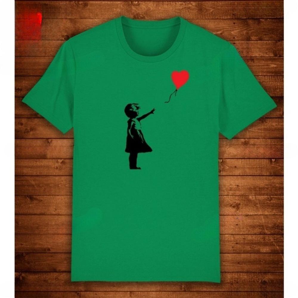 Banksy Ragazza con Palloncino Strappata Street Art T-shirt Design Unico Street Wear Arte Grafica Urbana Top Stile Semplice