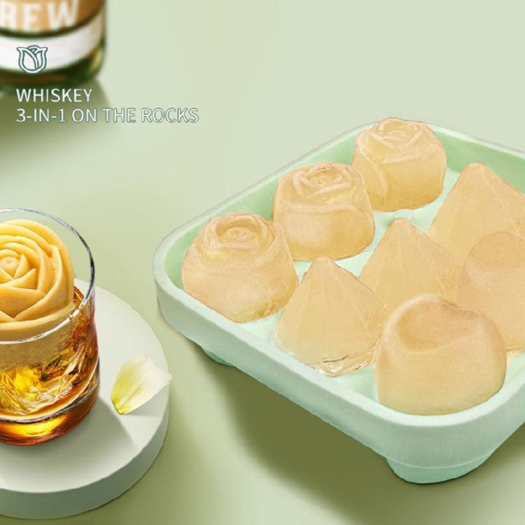 Rose Heart Diamond Ice Cube Mold Food Grade Silicone Ice Maker for Whisky Cocktail Ice Cube Tray Dessert Mold