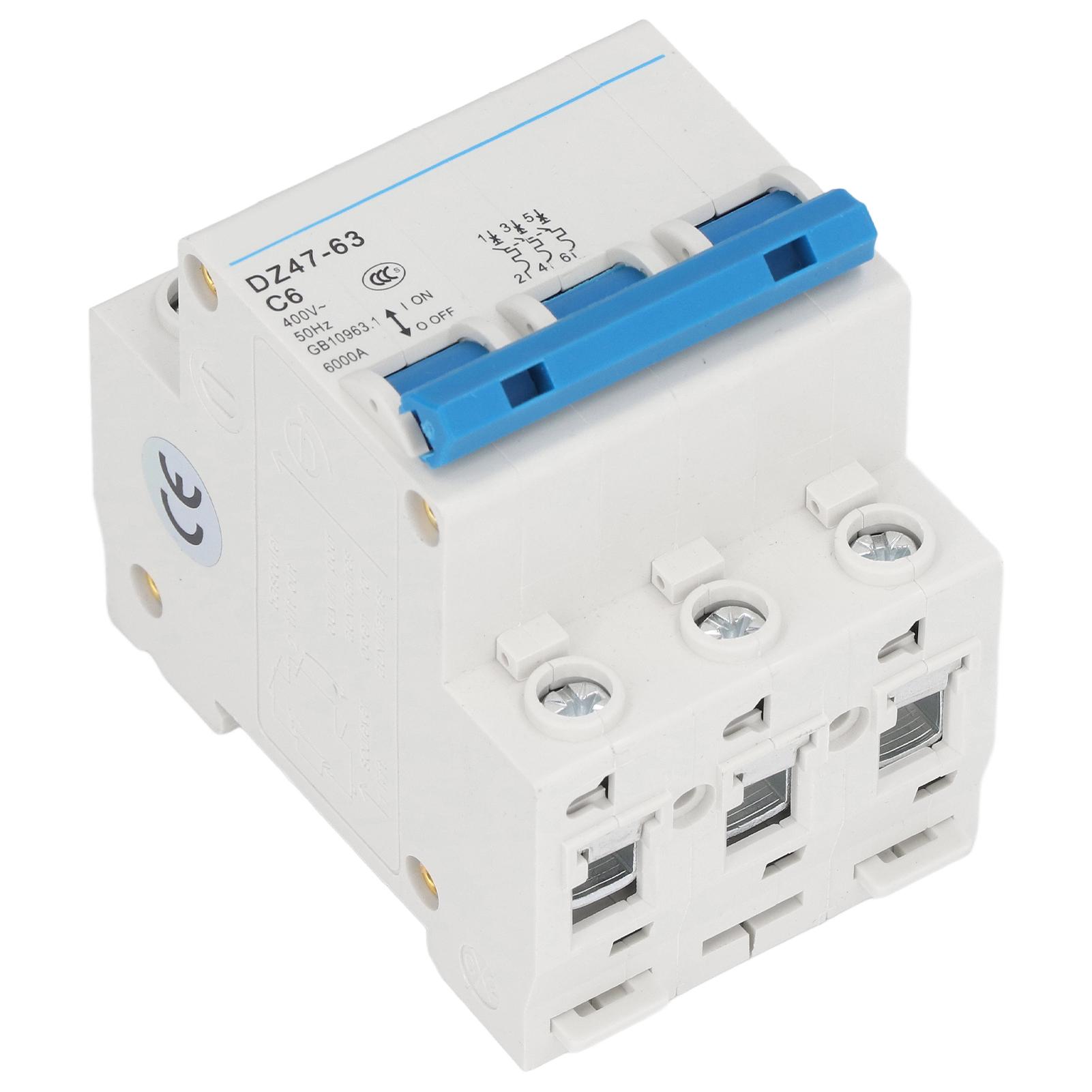 

3P Circuit Breaker Pa66 DIN Rail Mount Miniature Circuit Breaker Breaking Capacity 6000A 400V 6A