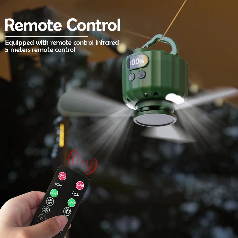 USB Rechargeable Mini Ceiling Fan Dormitory Home Remote Control Quietly Ceiling Fan Light Outdoor Camping Fan with Night Light