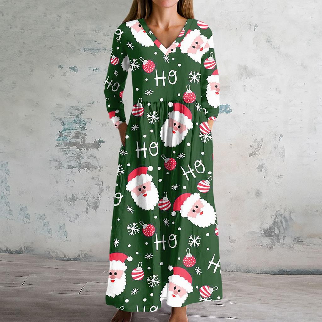 Damska Sukienka Modowa Wiosenna Sukienka z Dekoltem V i Długim Rękawem