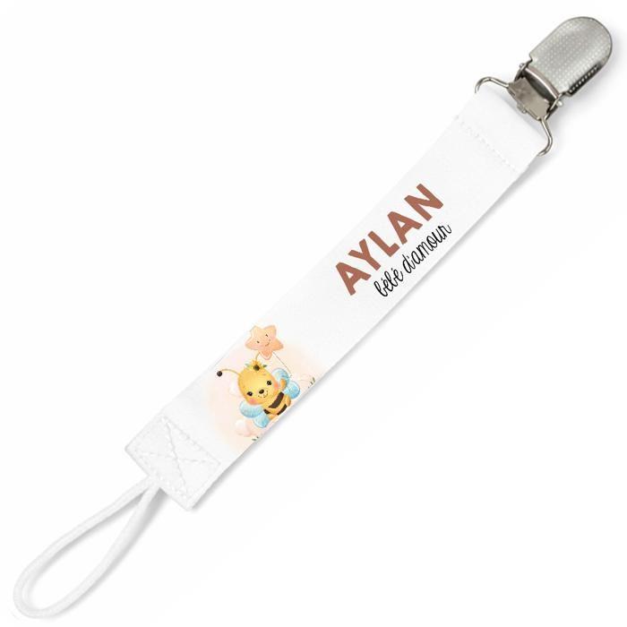 Planetee Attache tétine pour prénom AYLAN bébé d'amour abeille garçon | Attache sucette cadeau naissance