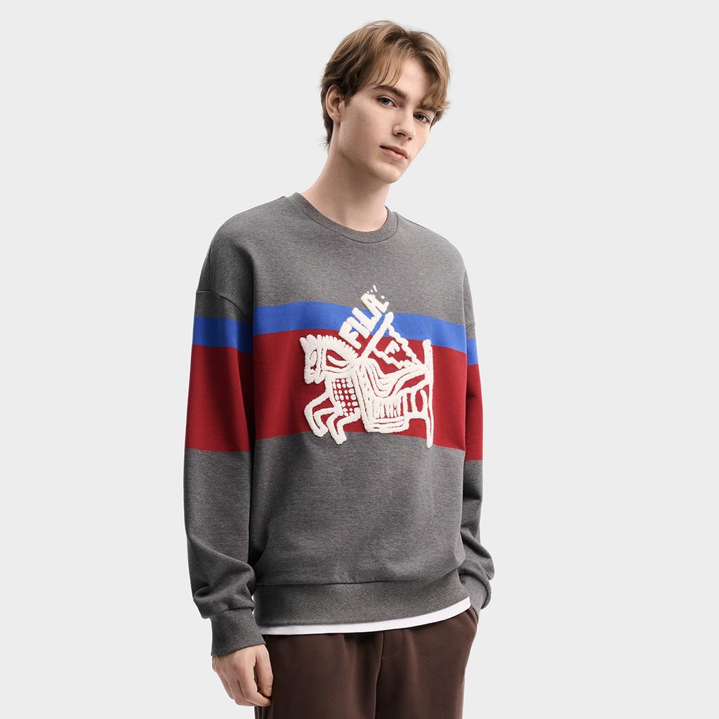 FILA CNY Sweatshirts Unisex Jia Ma Heather Gray Crew Neck Moderate Regular F11U619201FLM