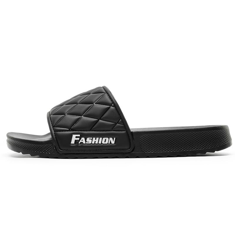 Men's Quilted Slide Slippers, Black, Pure White, Lightweight Comfort Indoor Home Shoes with Fashion Logo